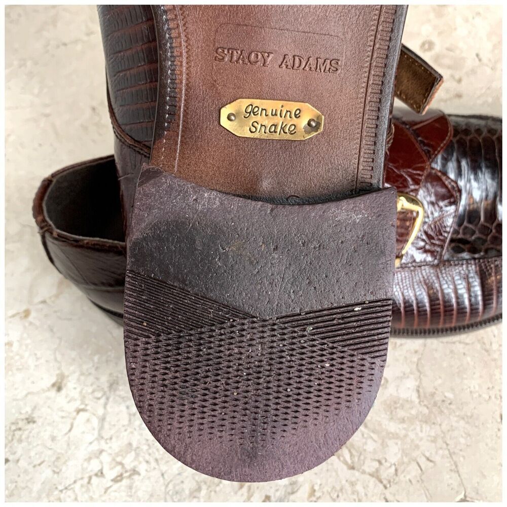 Stacy Adams Monk Strap Mens Dress Shoes Size 9 Genuine Snakeskin Brown Leather - Picture 11 of 12